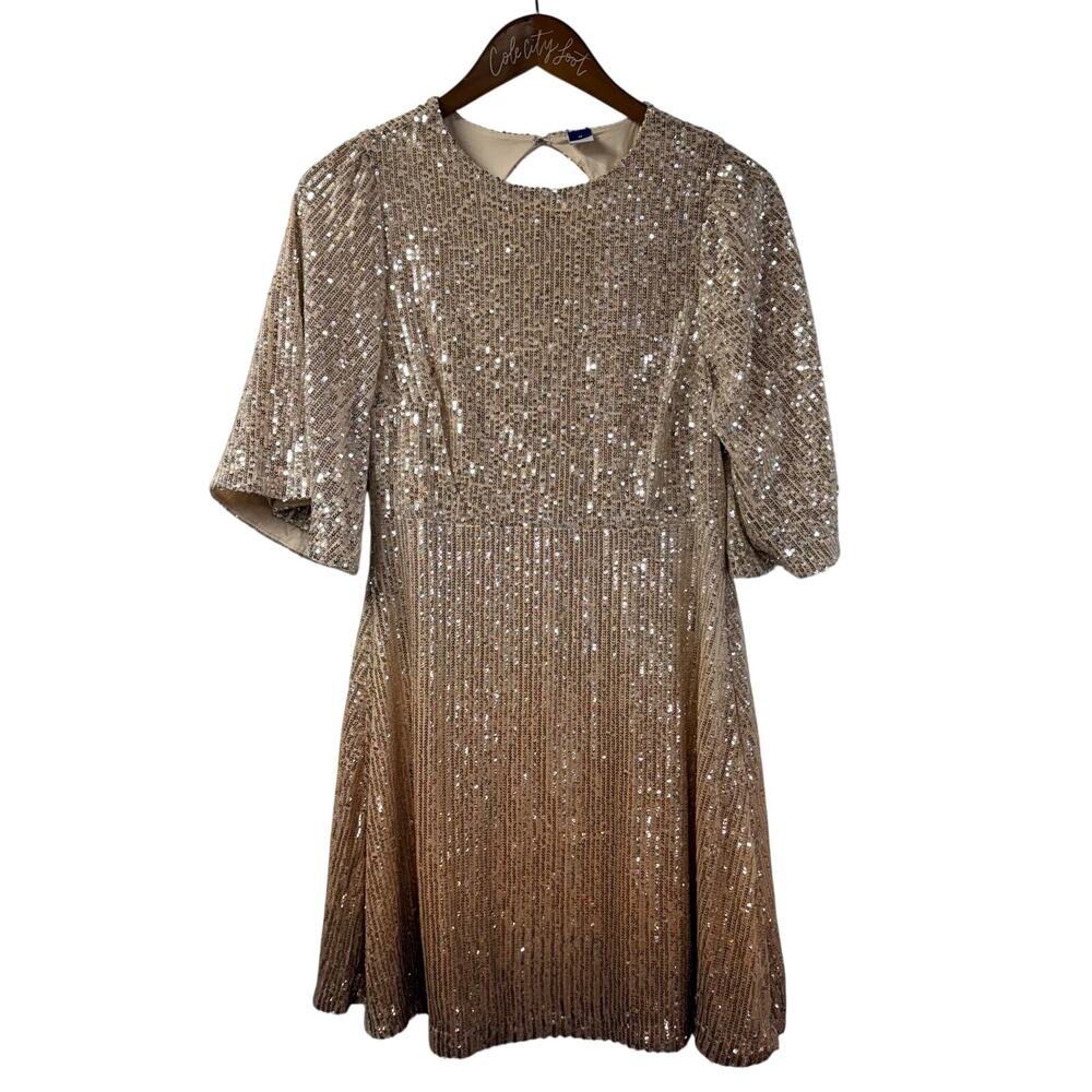 Old Navy Dress Warm Ombré Gold Sequin Open Back Medium Party Sparkly